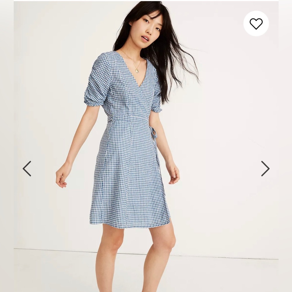 Madewell Gingham Shirred-Sleeve Wrap Dress